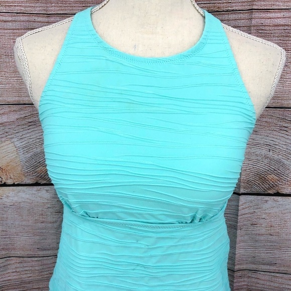 Lands' End Clear Aqua Textured High Neck Tankini Top Size 6 - Picture 10 of 10